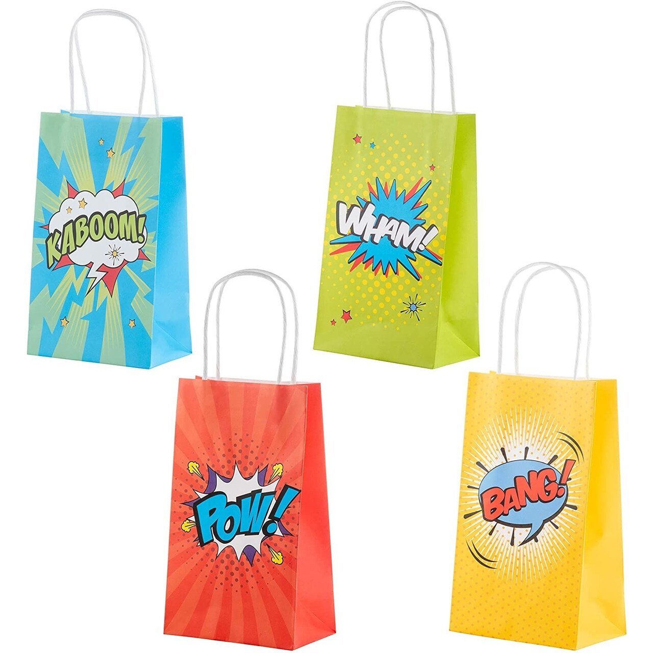 Juvale Comic Favor Bags - Paper Bags with Handles - Multicolor Comic Book Design - 8.3 x 5.5 x 3.1 Inches, Pack of 12